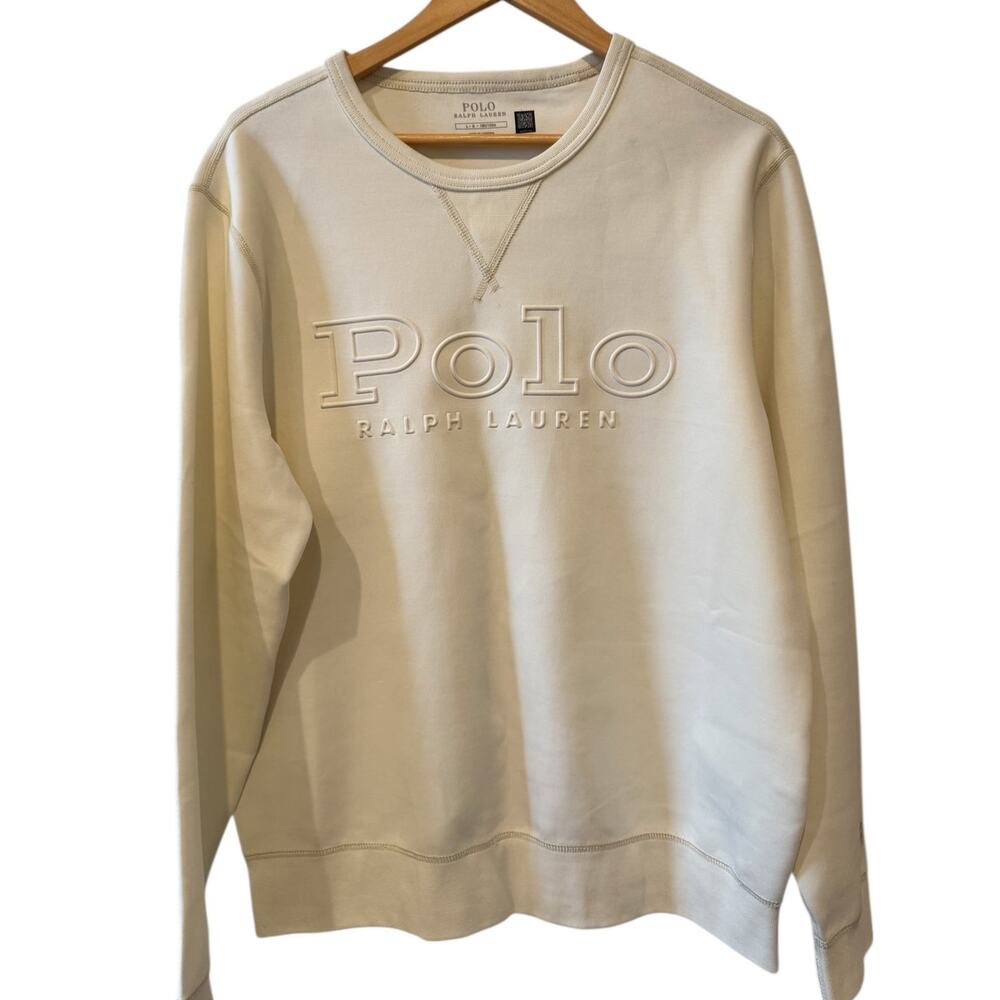 Polo Ralph Lauren Logo Embossed Double Knit Crewneck Sweatshirt Cream L